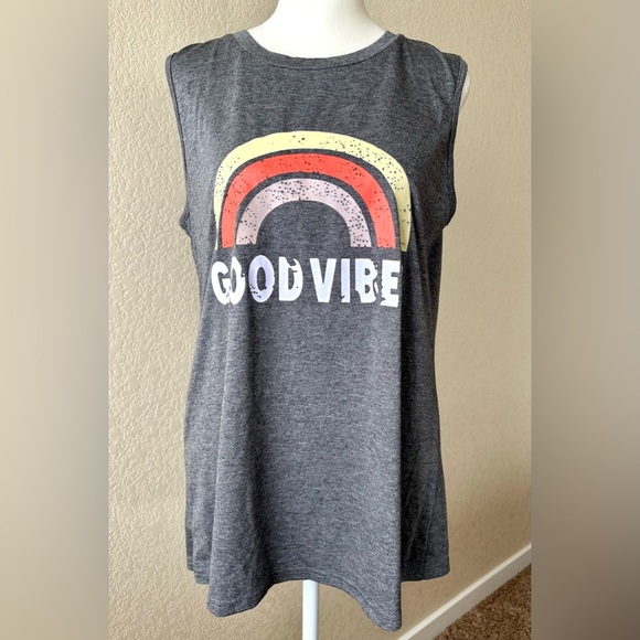Gray Sleeveless Top with Rainbow Graphic - Picture 1 of 3